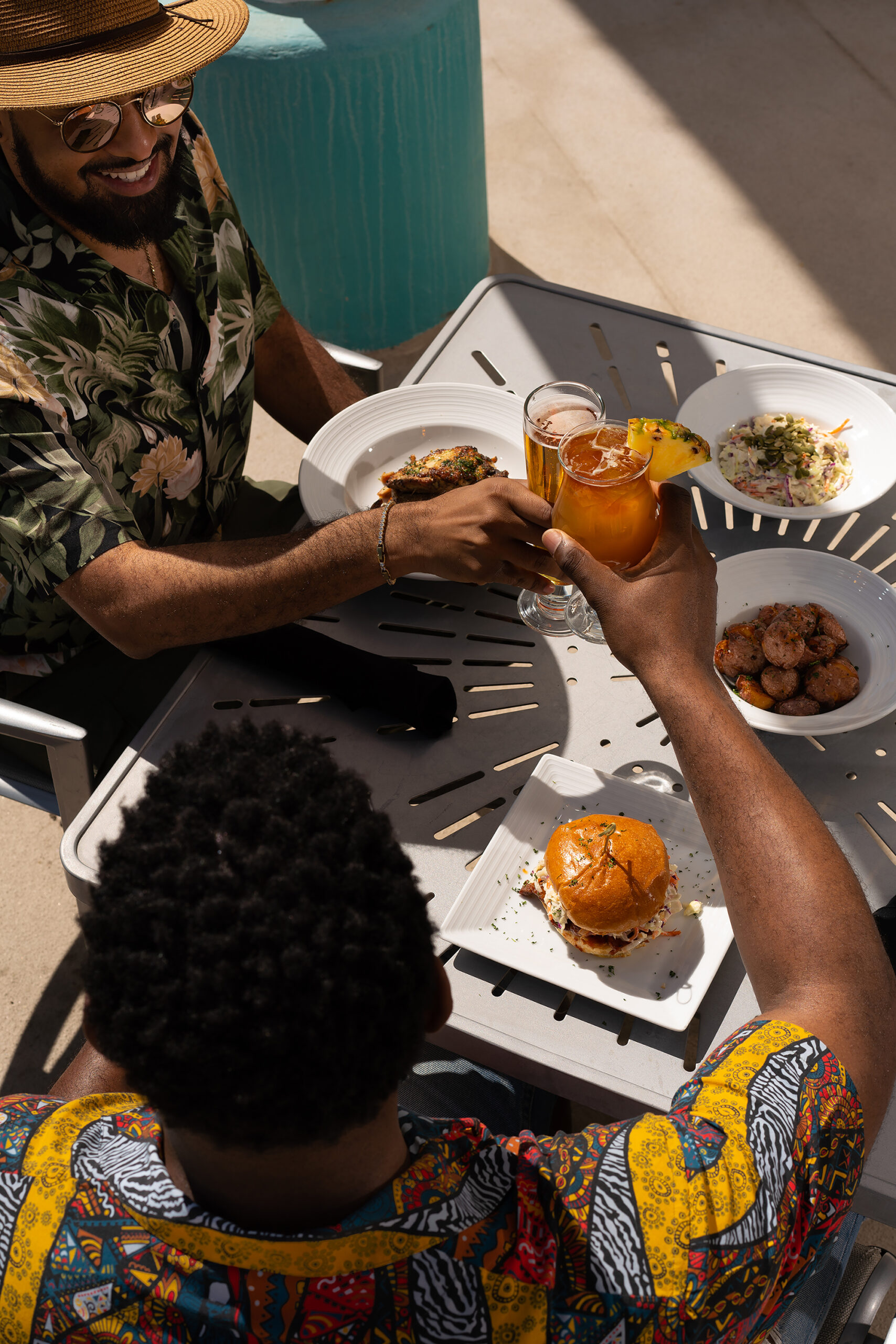 Couple cheers with BBQ Food